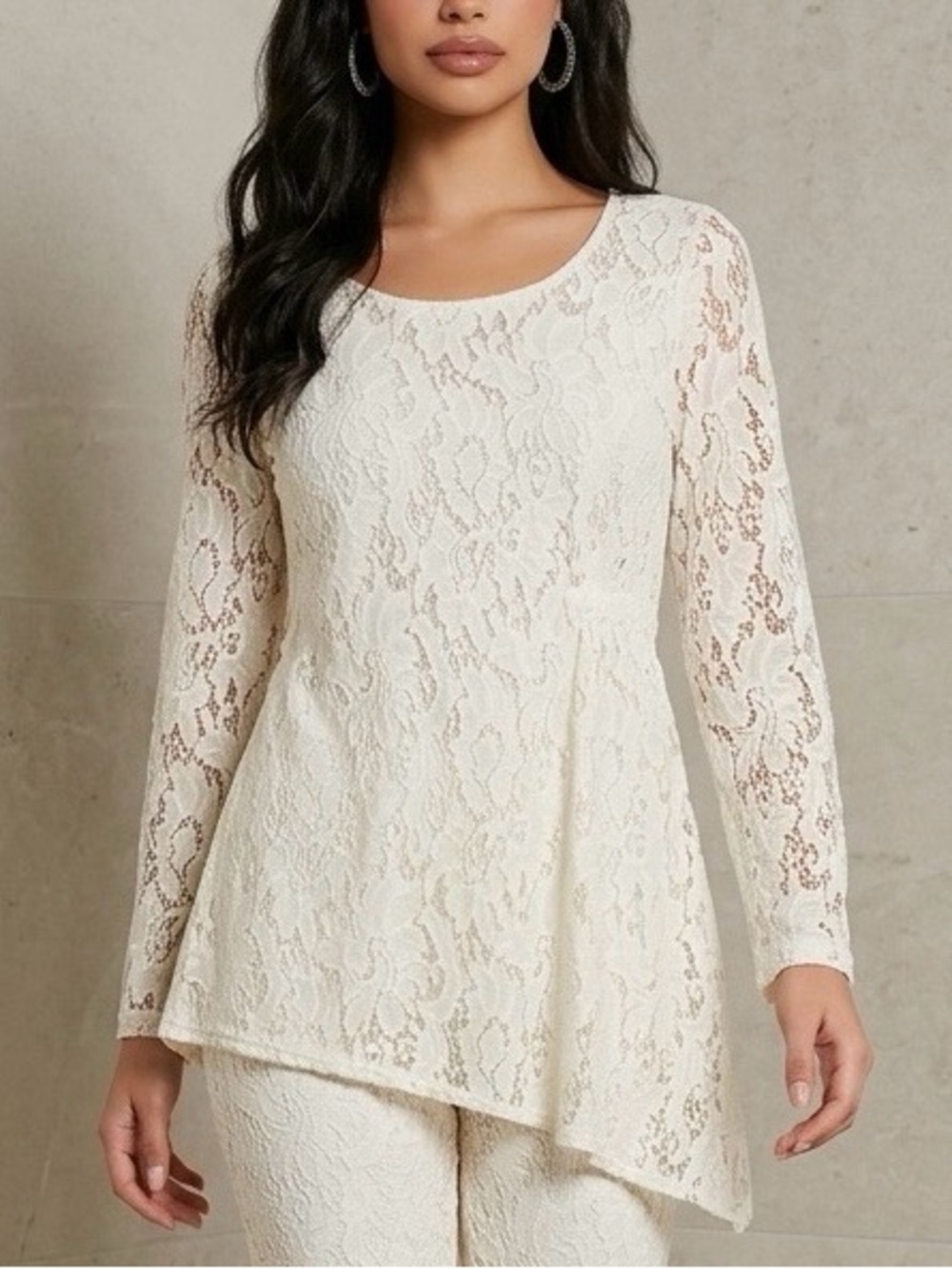 White House Black Market Cream Lace Scoop Neck Tunic